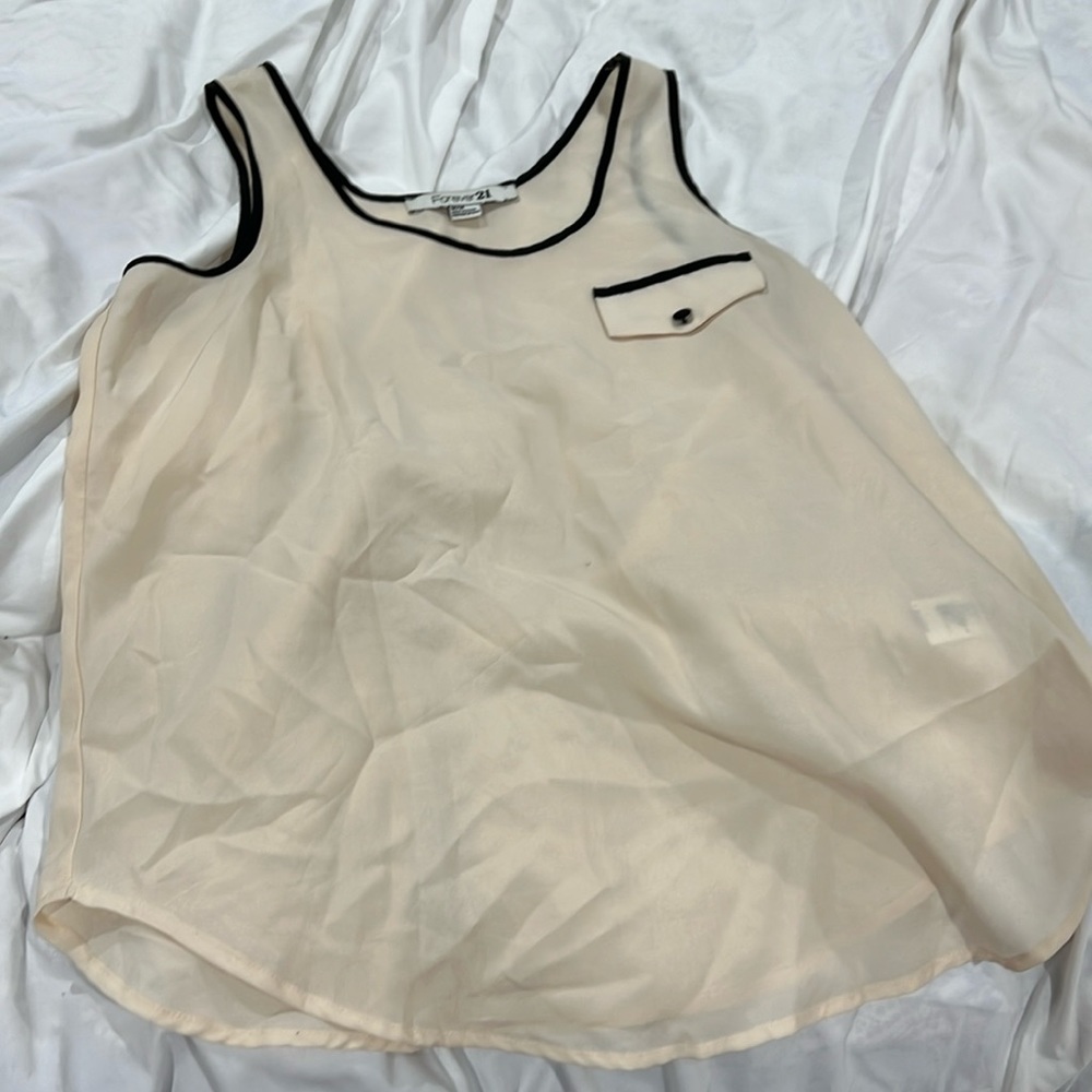 Women’s Sheer Tank Blouse in Cream w Black Trim